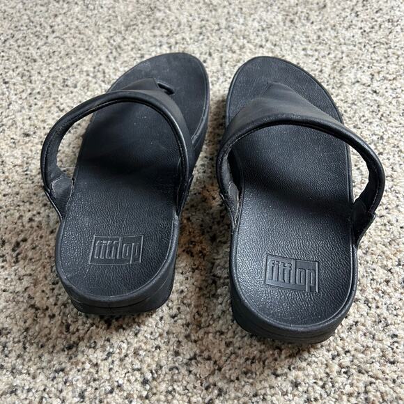 FitFlop Lulu Leather Flip Flop Size 10 Black Toe Post Thong Sandals - Picture 9 of 9